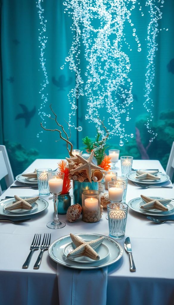 underwater birthday party table settings