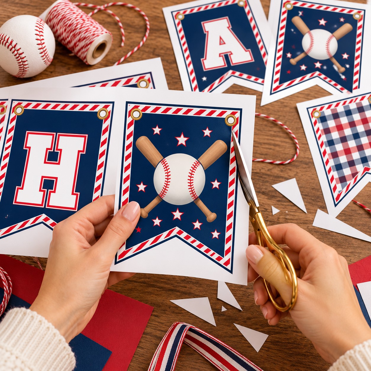 Baseball party bunting printable design preview